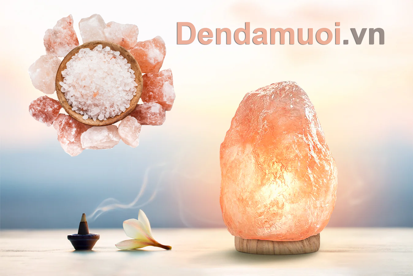Sự kết hợp giữa ánh sáng vàng ấm và tinh thể muối nguyên khối